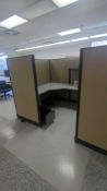 approx 10 office cubicles with desk and drawer and top units