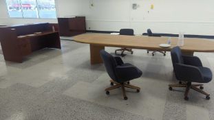 Large conference Table, six chairs, & Two receptionist/front counter desk