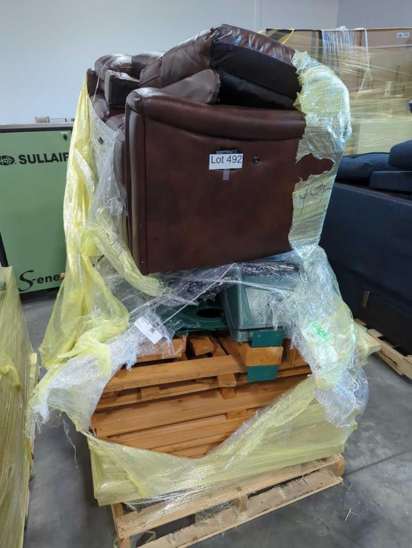 pallet of leather, sofa and other items