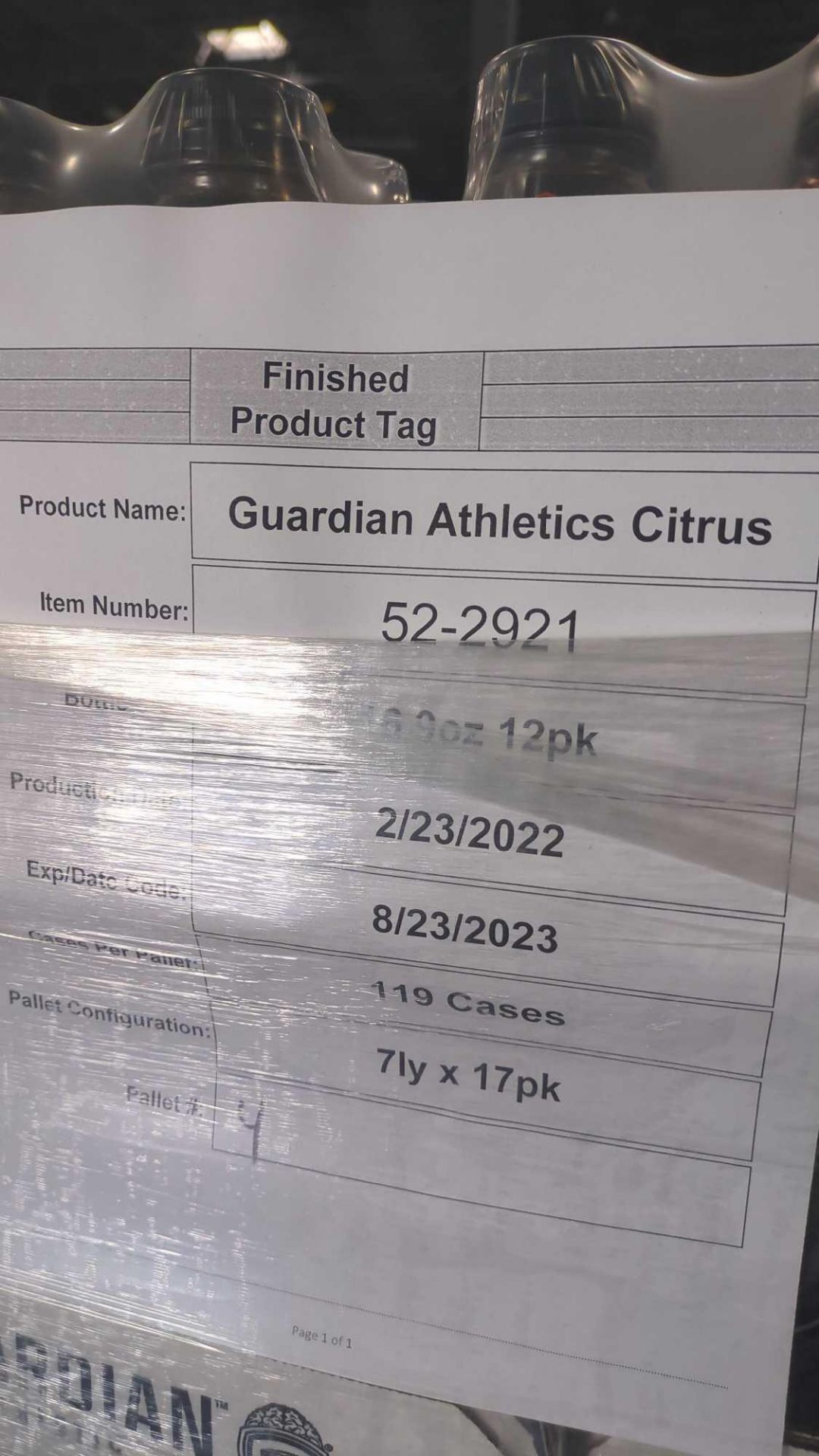 Pallet- Guardian Athletic Sports Drink Citrus 119 Cases - Image 3 of 3