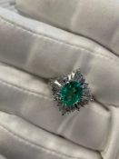 Platinum two carat Colombian emerald with GIA and diamond ring