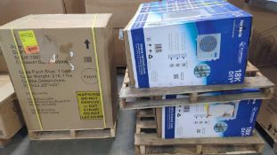 two pallets heat pump AC units and five drawer cabinet