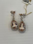 two-tone gold 19.8 carat morganite 2.27 carat diamond earrings