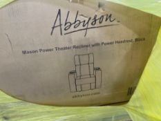 abison Mason power theater recliner with power headrest two of them upholstered storage bench consol