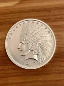$10 Indian Tribute .999 2 oz Silver High Relief Intaglio Mint Silver round