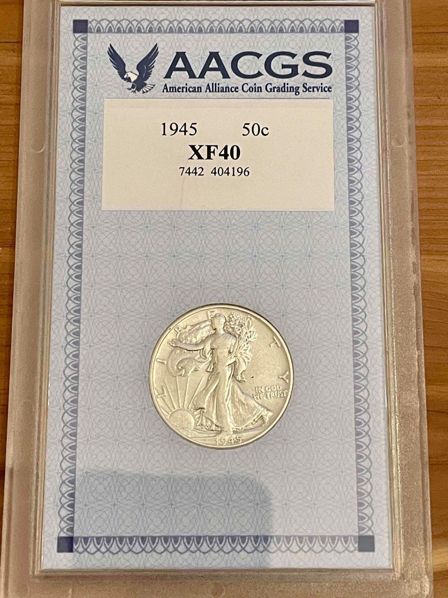 Silver Walking Liberty Half Dollars: 1942,1943, 1945 XF40, Silver Barber Half Dollar 1909, and 1927 - Image 6 of 12