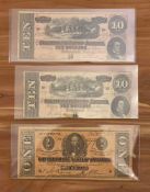 Confederate States Notes: 2 1864 $10 & 1 $1