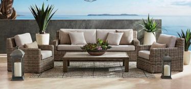(1) Pallet- Halstead Collection 4-piece Extra Large Seating complete, Leather reclining sofa