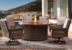 (1) Pallet- Monterrey Collection 7 piece Dining set with Fire and 10 Foot square Cantilver Umbrella