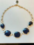 Jewelry: 18K Yellow Gold 116.17ctw Sapphire Corundum & 3.88 ctw Diamond Necklace