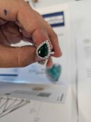 Jewelry: Platinum Emerald Beryl & Diamond Pearl Shaped