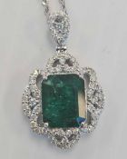 Jewelry: Platinum 9.06 ctw Emerald Beryl & 1.17 ctw Diamond Necklace
