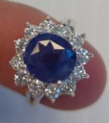 Jewelry: Sapphire & Diamon Ring 14kt 0.88 cts Diamond, 5.25 cts Total Diamond