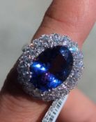 Jewelry: Tanzanite & Diamond Ring PT 8.17 cts Tanzanite, 2.17 cts Diamond