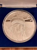 2002 Giant Platinum Covered Quarter Pound .999 Fine Silver Eagle 4oz Round COA
