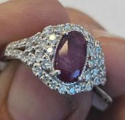 Jewelry: Sapphire & Diamond Ring Pt 1.52 cts Sapphire, 0.59 cts Diamond