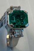 Platinum Columbian Emerald Beryl and Diamond Ring