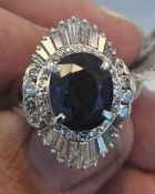 Jewelry: Platinum 4.05 ctw Cambodia Sapphire Corundum & 1.43ctw Diamond Ring