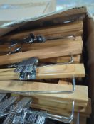 boxes of wooden and plastic hangers