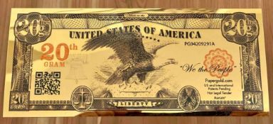 Currency: 20th gram Aurum Note, 6 uncirculated $1 1963 Notes, 5 $1 2003 Santa Notes, 1995 $5 star no