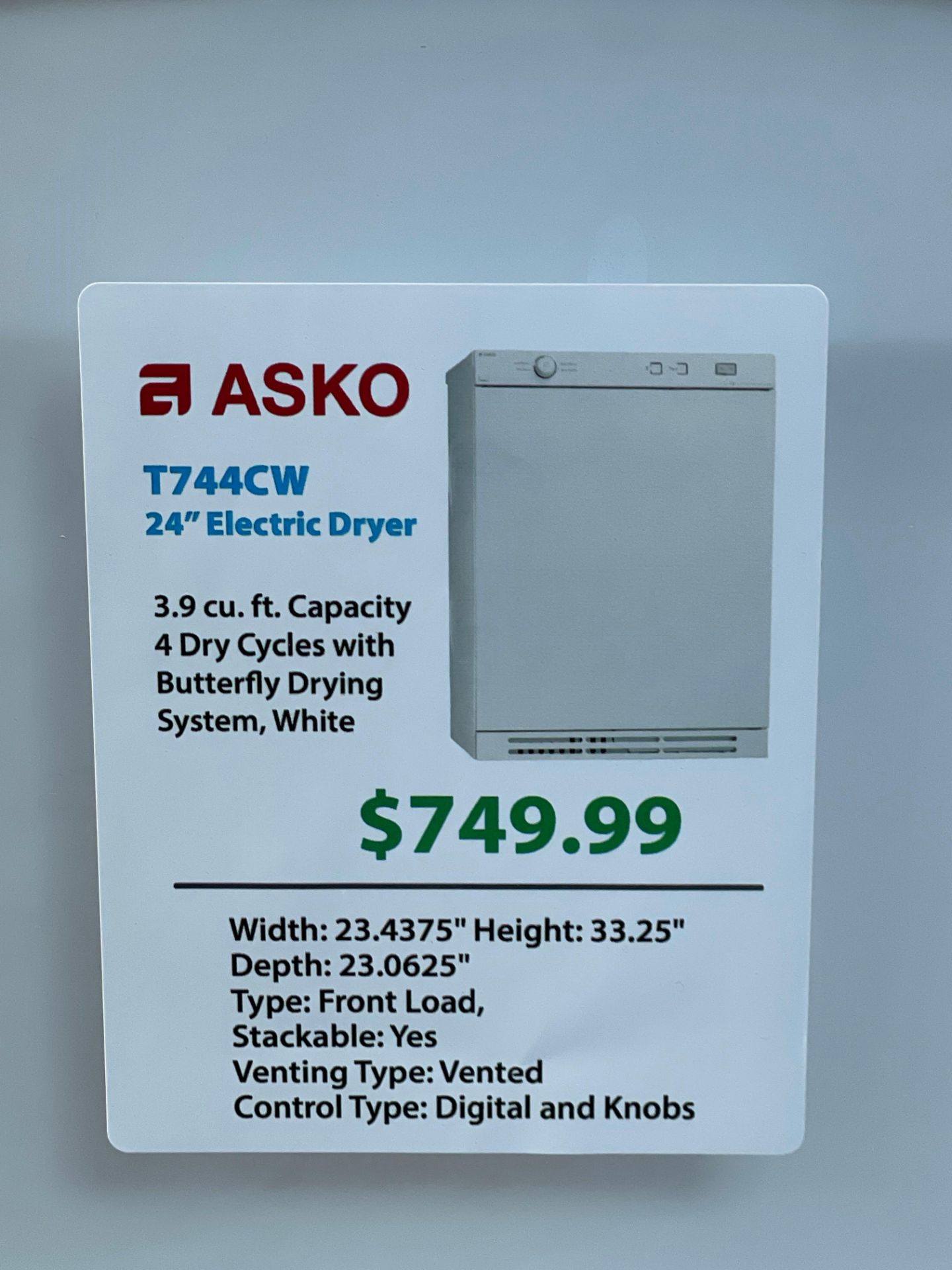 Pallet- Asko T744CW 24" Electric Dryer