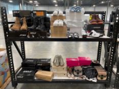 Rolling rack of misc shoes