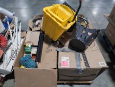 Pallet- Mop bucket, Fire Extinguishers, gloves, and more