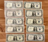 Currency: 10 $1 Silver Certificates 1935 & 1957