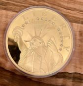 1886 Statue of Liberty 24KT Gold Layered & Swarovski Proof Jumbo Medal