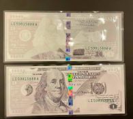 Two 5 gram Silver Note - $100 Replica (Benjamin Franklin Design, 999)