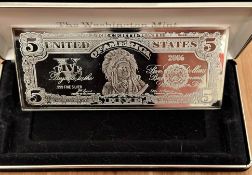 2006 $5 Indian Chief Silver Certificate 4.4 Troy Ounces .999 Fine Silver Bar
