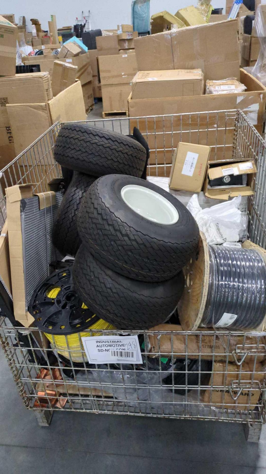 Wire bin- Tires, romex wire, Hayward, Car parts, radiators and more