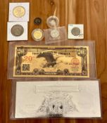 Misc Coins: 1944 Walking Liberyy 50c, Buffalo Nickel, 1912 V nickel, 1873 5c piece, 20th gram Gold n