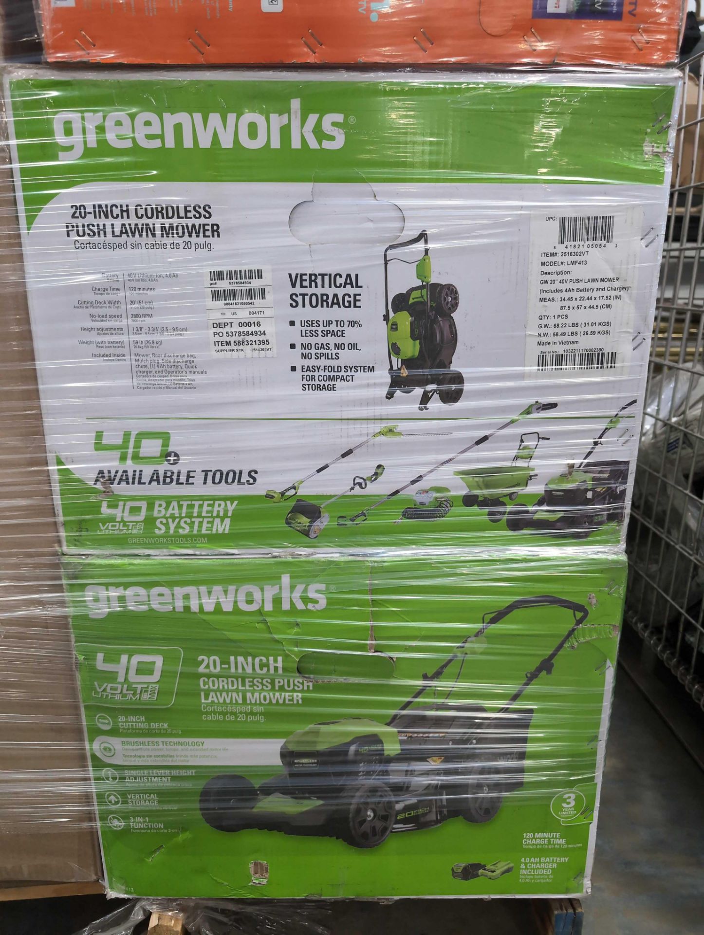 greenworks 20-in cordless push mower two of them TV oversized recliner chair and more