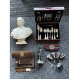Assorted Lot to include a Bust, EPNS Cutlery, Writ