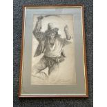 Framed and Signed Pencil Drawing of a Dancer.