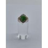 18ct Yellow Gold Diamond and Jade Ring.