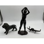 Bronze Figure of a Lion, Bronzed Resin Figure of a