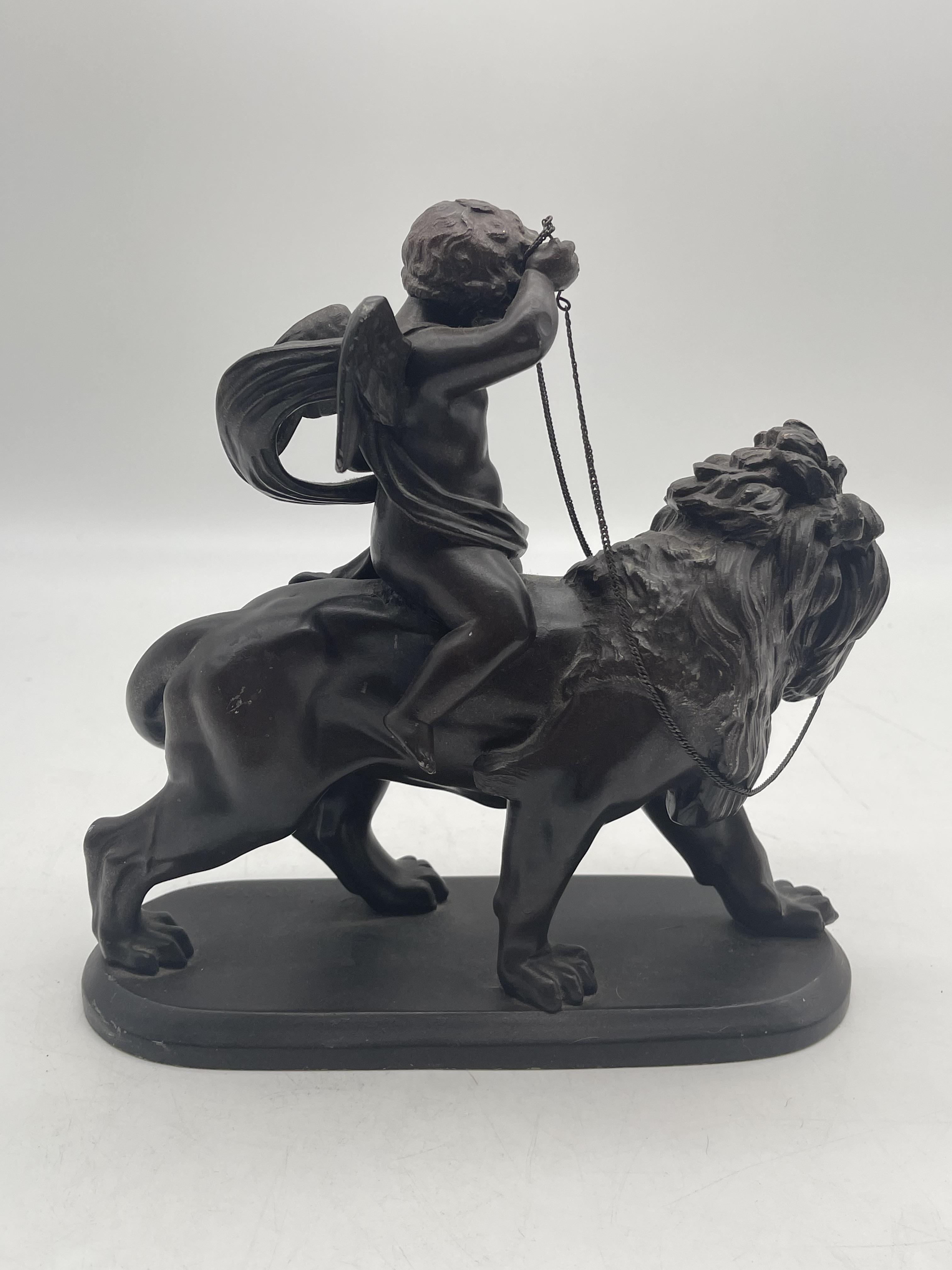 Lion with Cherub Signed Spelter Figure and Resin N - Image 5 of 21