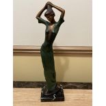 Tall Bronze Sculpture of a Woman on Marble Base.