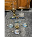 Ships in bottle along with oil lamp, clock and dec