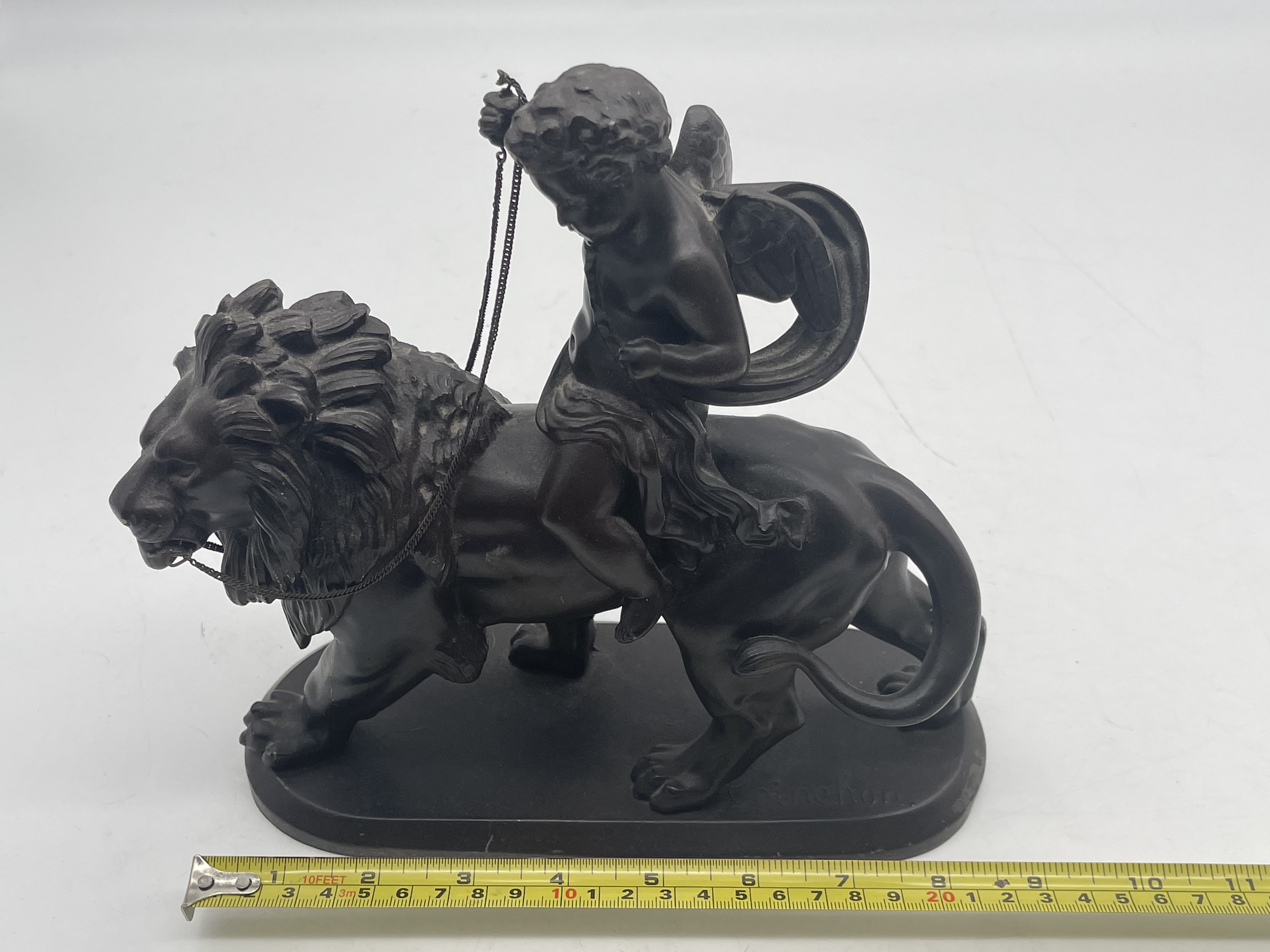 Lion with Cherub Signed Spelter Figure and Resin N - Image 10 of 21