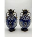 Pair of Cobalt Blue Vases with Gold Overlay.