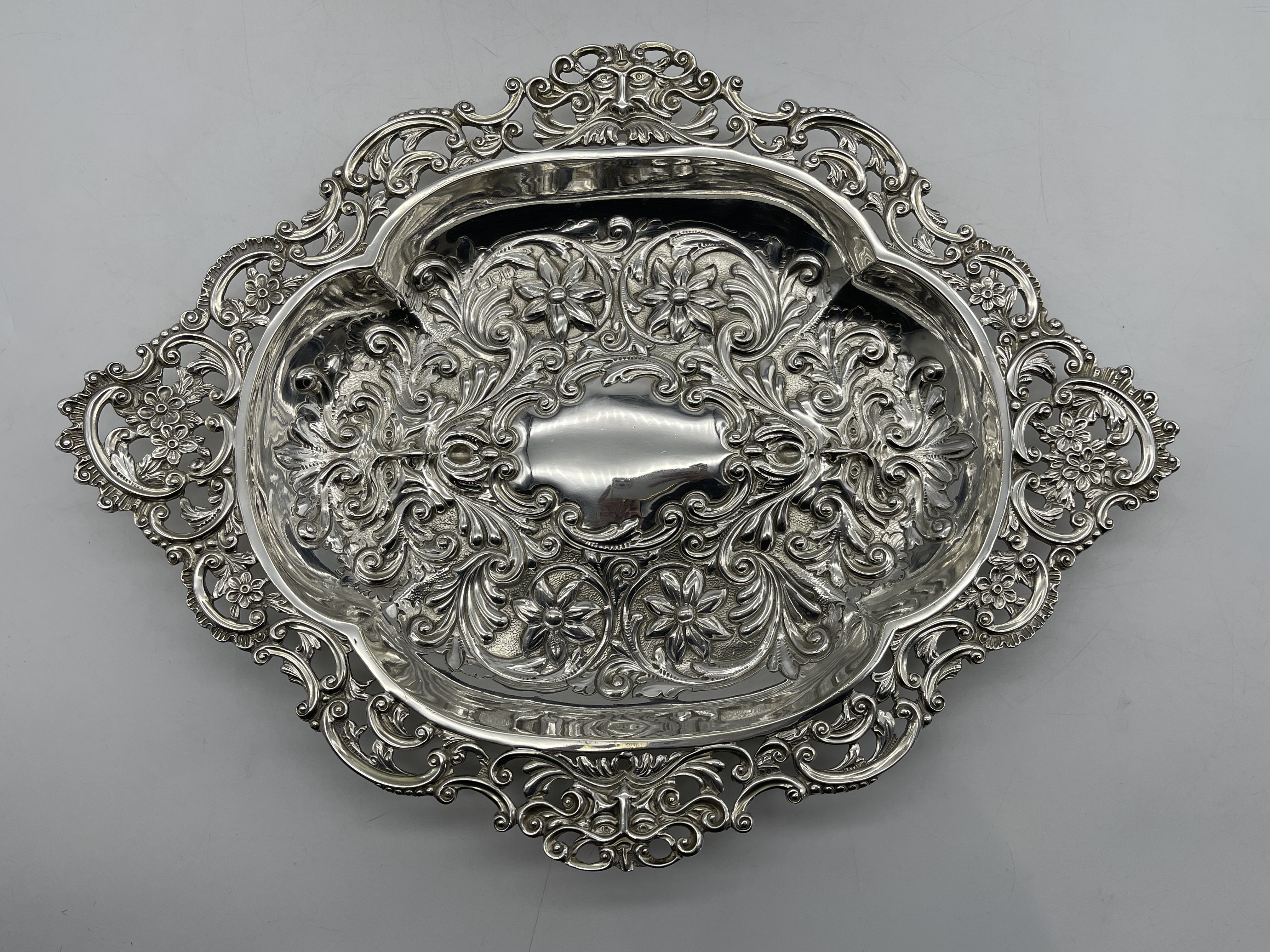 Hallmarked Silver Engraved Tray. Total weight 726