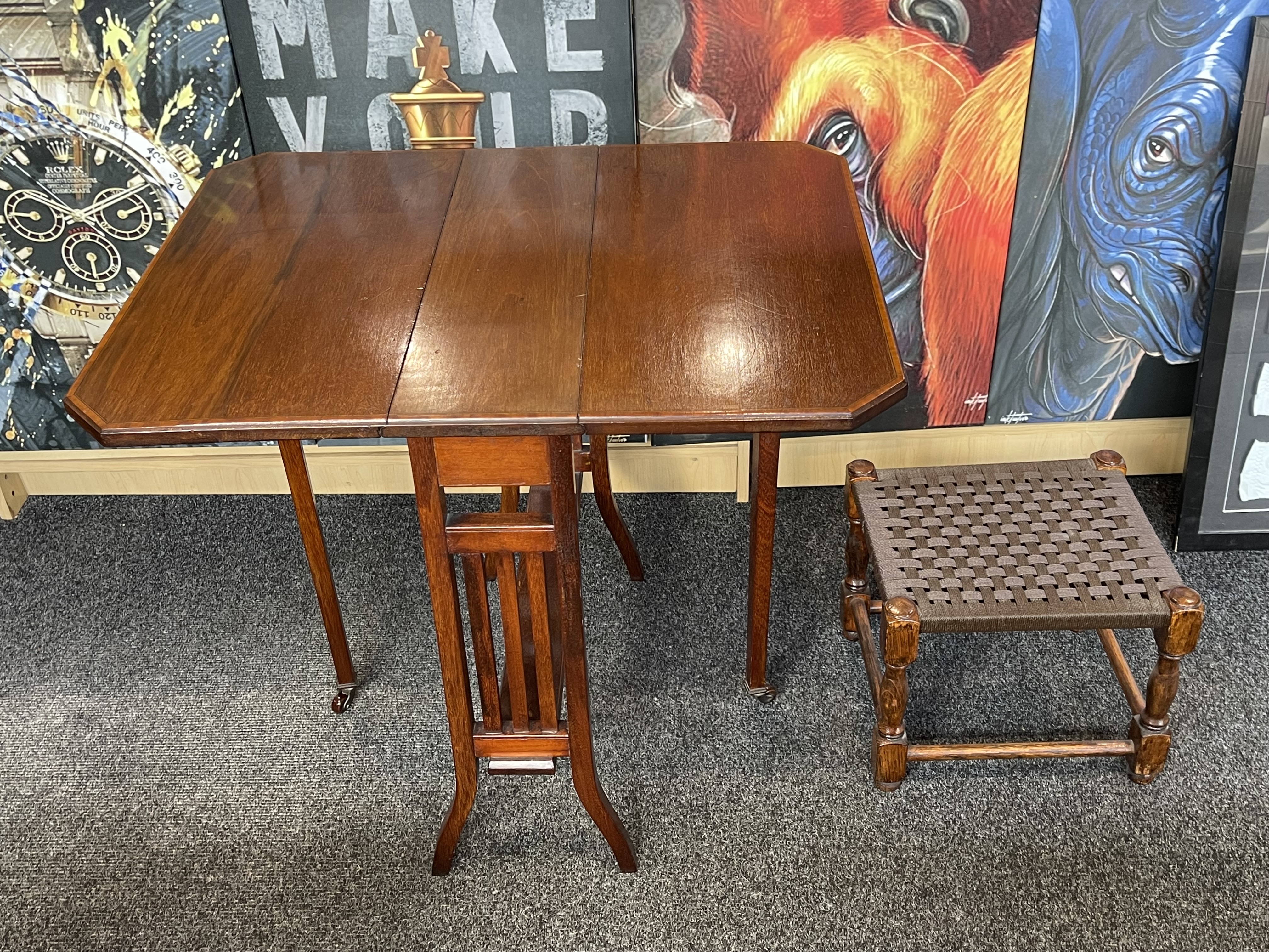 Antique Mahogany Drop leaf Sutherland Table and a - Image 17 of 17