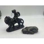 Lion with Cherub Signed Spelter Figure and Resin N