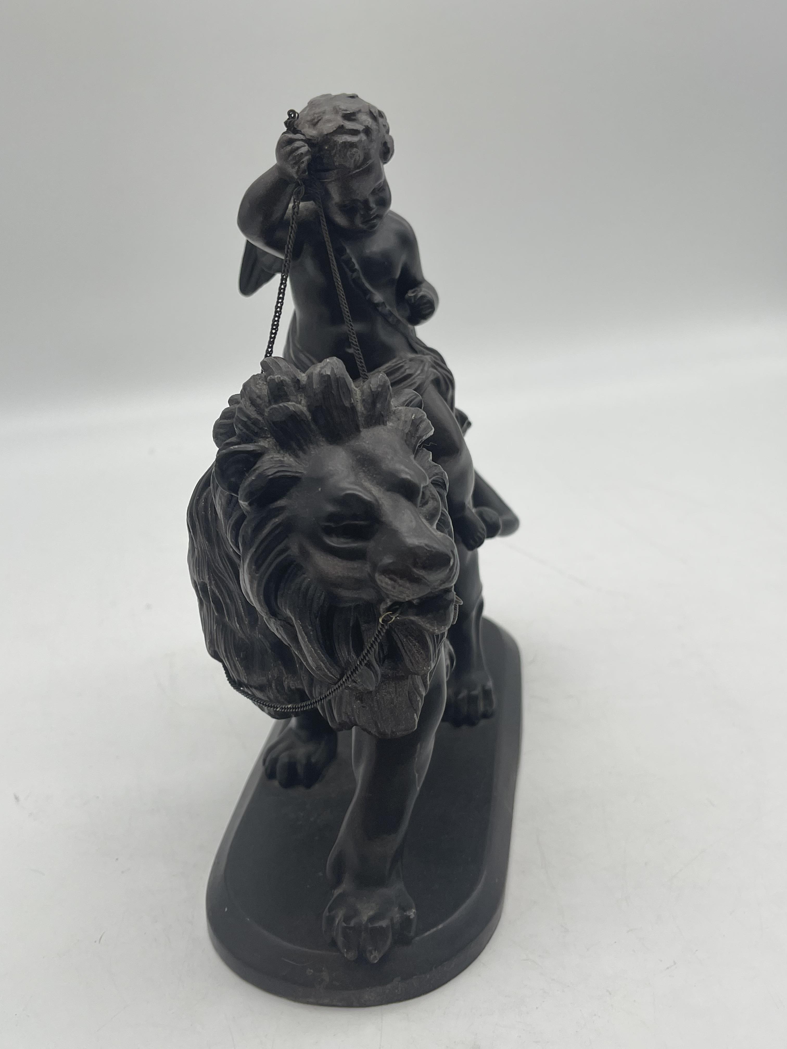 Lion with Cherub Signed Spelter Figure and Resin N - Image 7 of 21