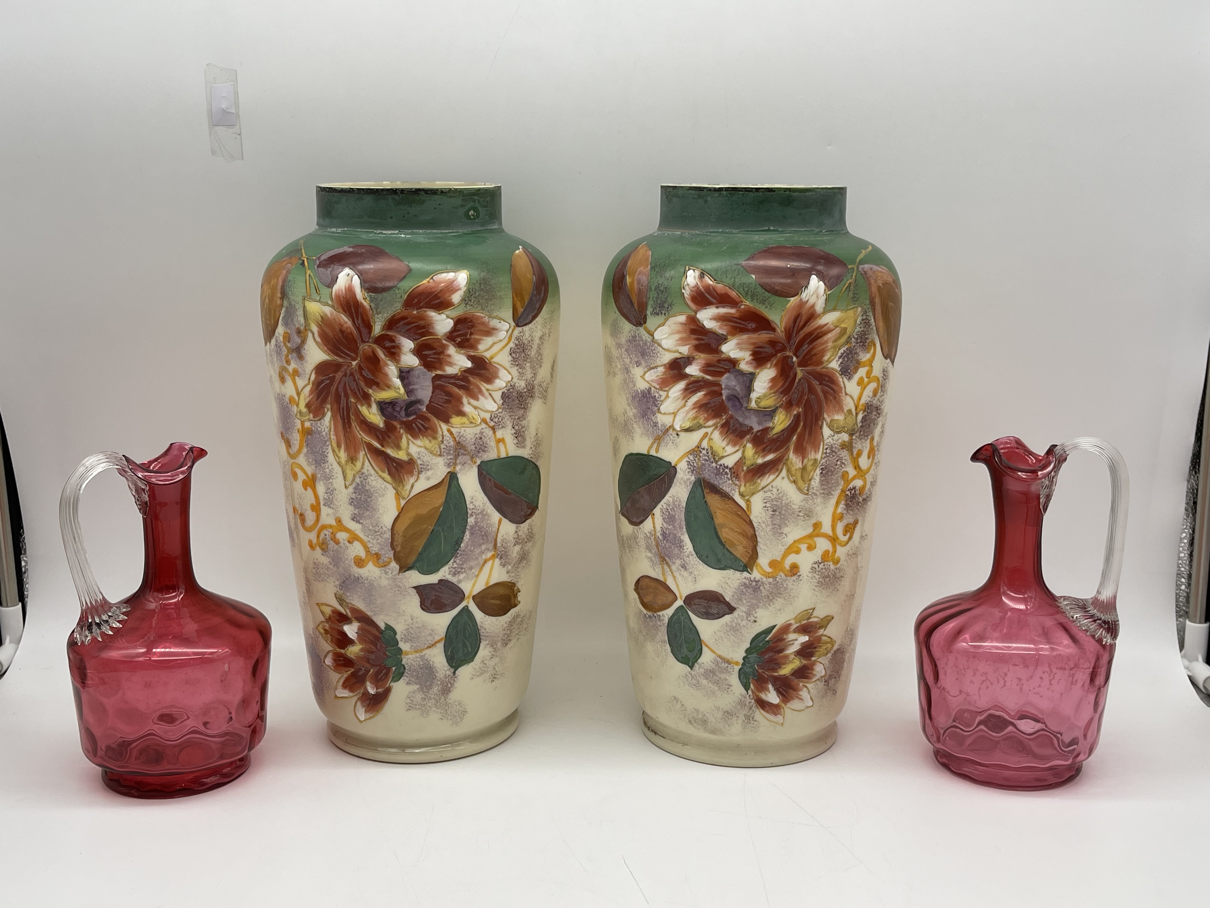 Pair of Antique Hand Painted Milk Glass Vases alon - Image 20 of 20