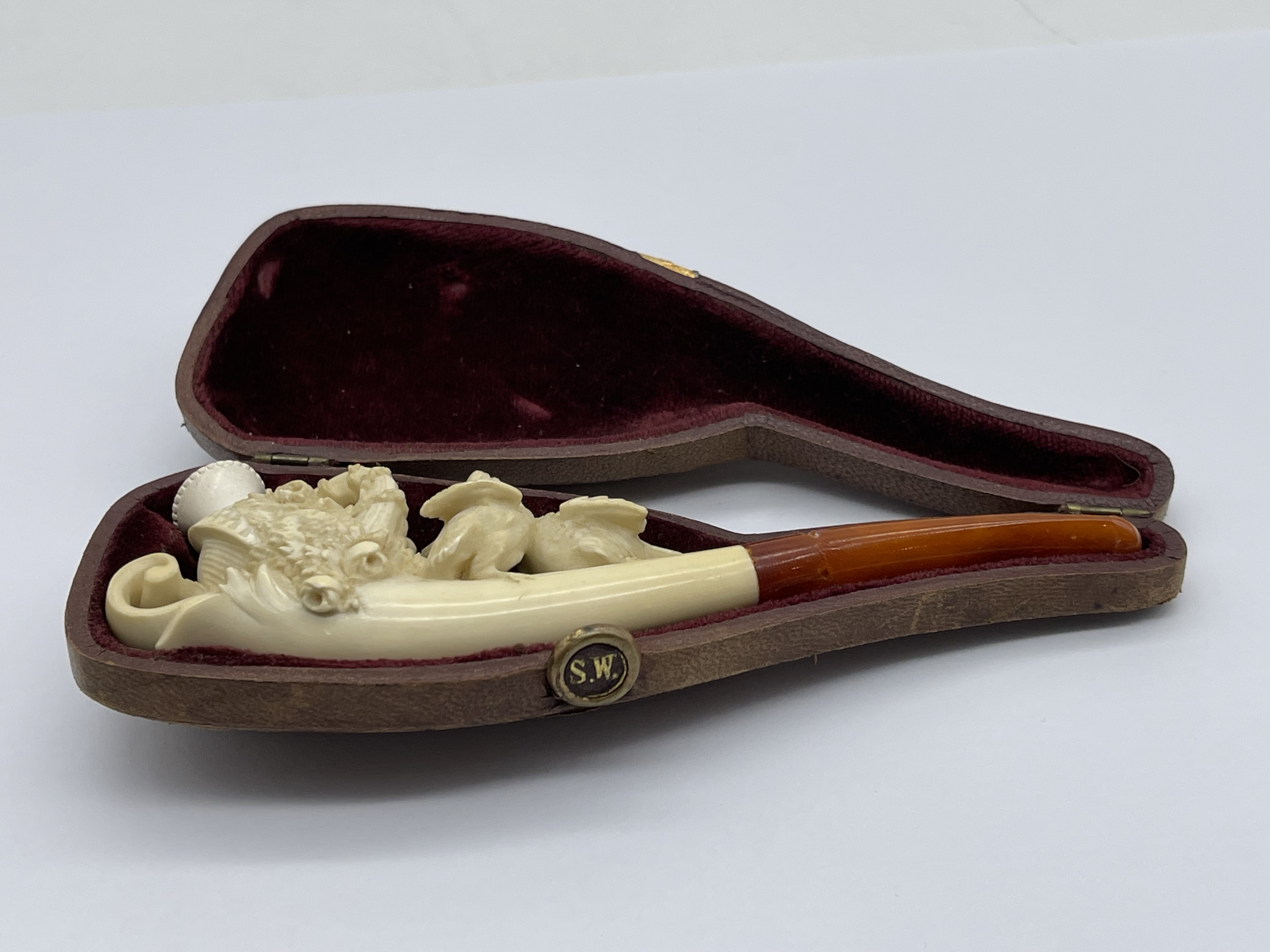 Cased, Beautifully Carved Meerschaum Pipe by S.W. - Image 10 of 12