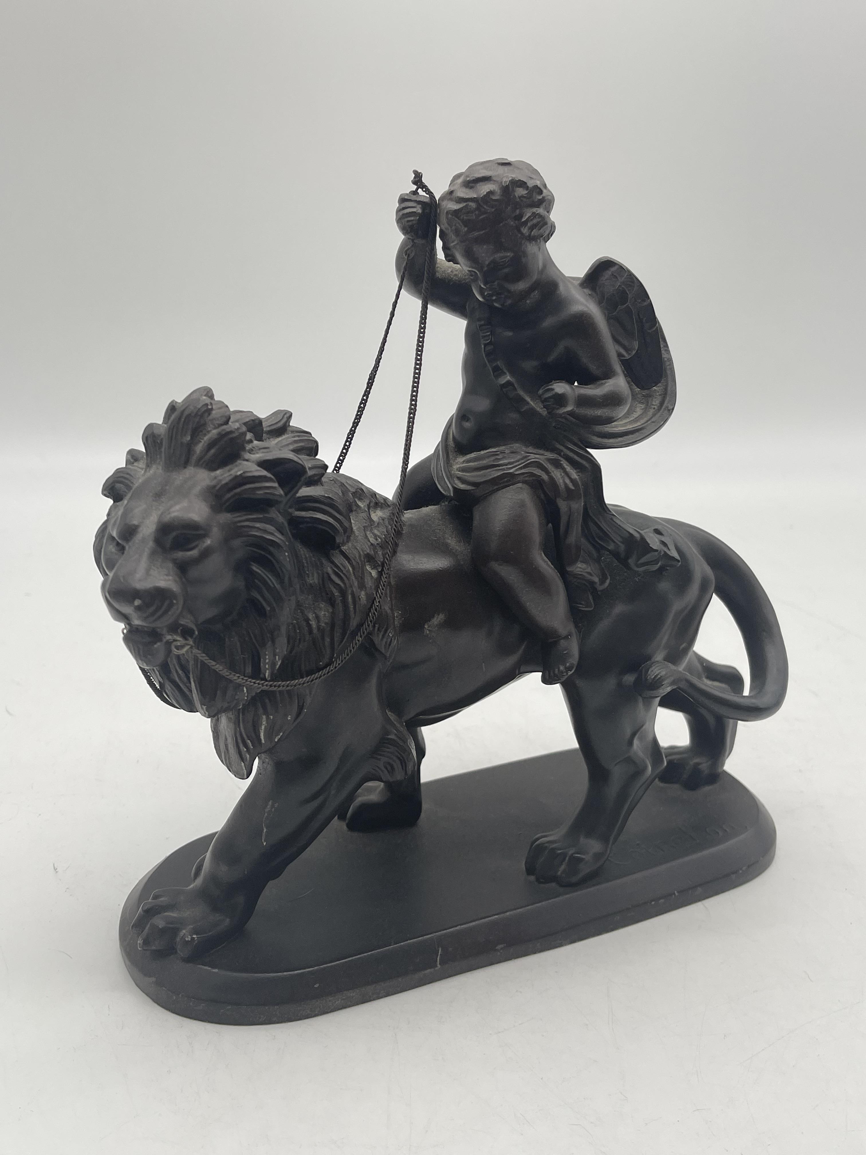 Lion with Cherub Signed Spelter Figure and Resin N - Image 8 of 21